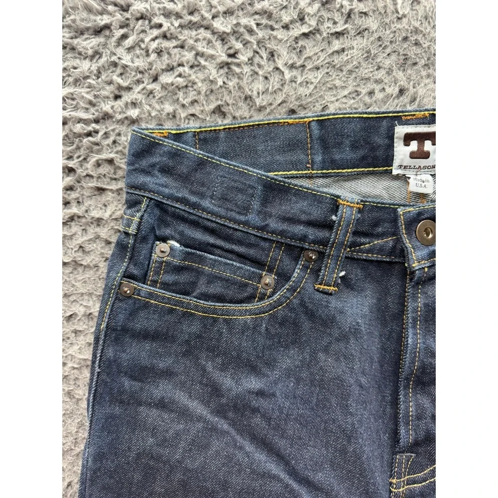 Tellason Mid Rise Slim Straight Selvedge Cotton Jeans‎ Black Mens Size 29
